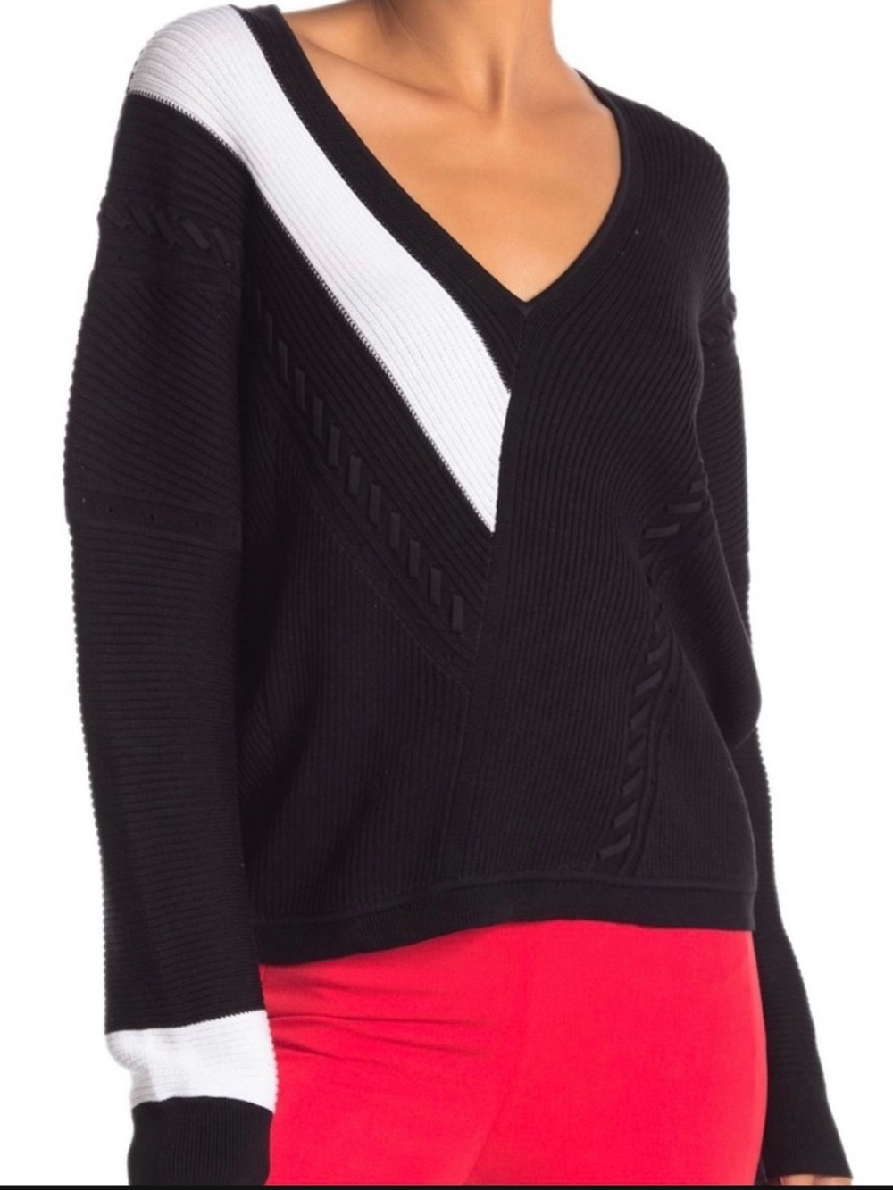 rag & bone Black and White V-Neck Knit Sweater